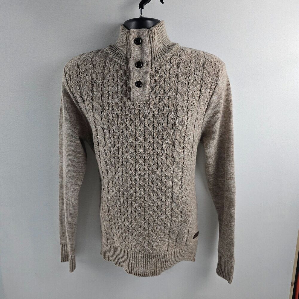 Buffalo David Bitton Watcher Jute Mix Cable Knit Sweater M Beige 4098‎